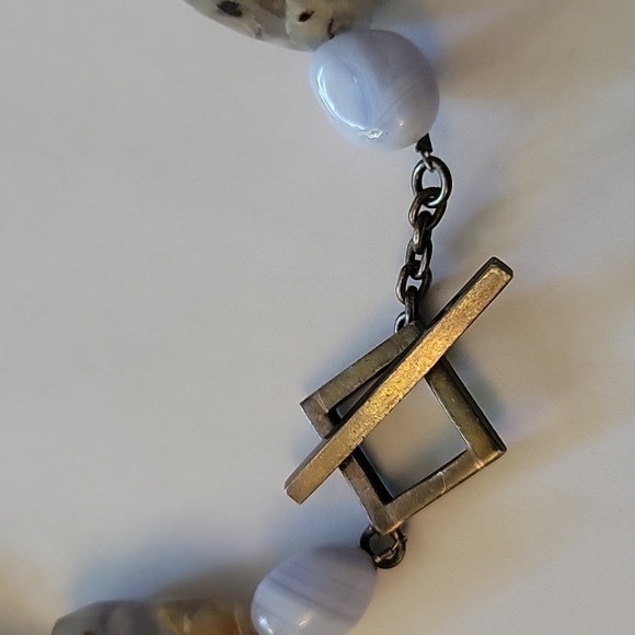 Natural Polished Stone Rock Slices Heavyweight Vintage Necklace Primitive MCM - Picture 7 of 10